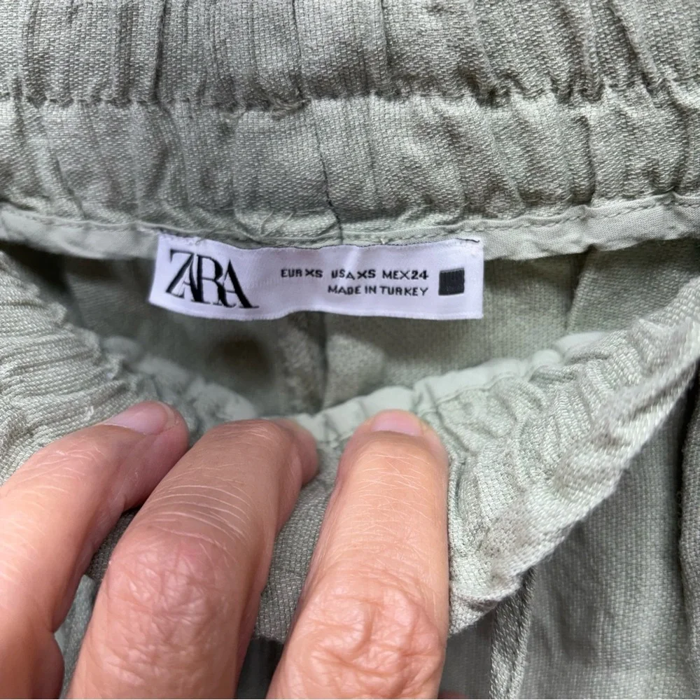 Zara Open Knit Wide Leg Pants Size XS Pale Green Linen Blend Boho Beach Festival